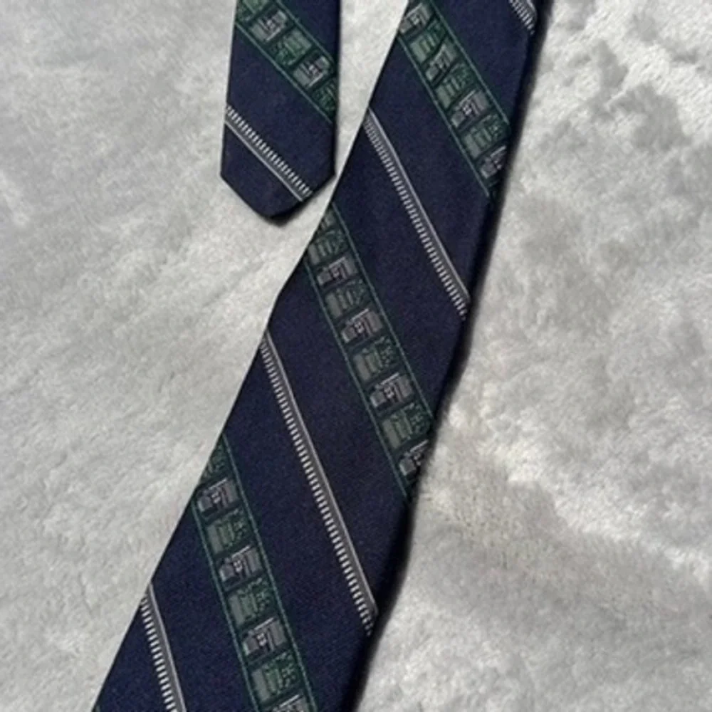 Vintage Smithsonian Navy Blue Circuit Board Tech Silk Blend Necktie Stripe